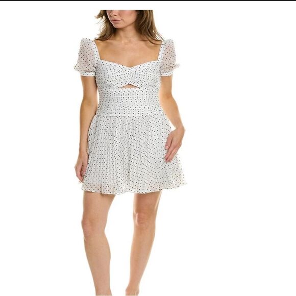 Self-portrait white crinkle chiffon dot mini dress #9 - Picture 1 of 12